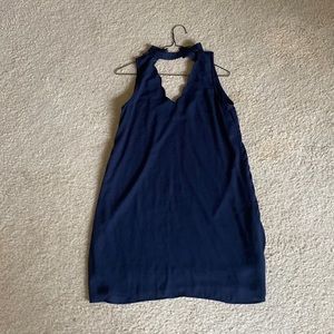 Miami Navy Blue Shift Dress with Neck Cutout and Scallop Detailing - Small